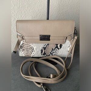 Nicole Miller Tan and Faux Snakeskin Slim Crossbody Bag